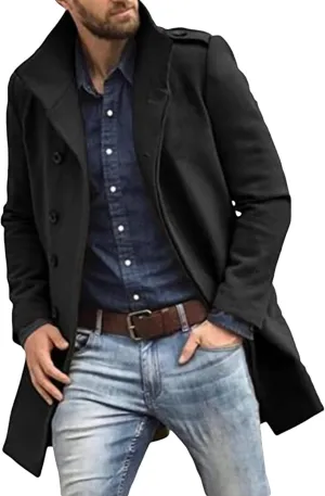 Trench Coat Men Men'S Autumn And Winter Street Trendy Short Off Shoulder Trench Coat Rain Coat Men Men'S Wool