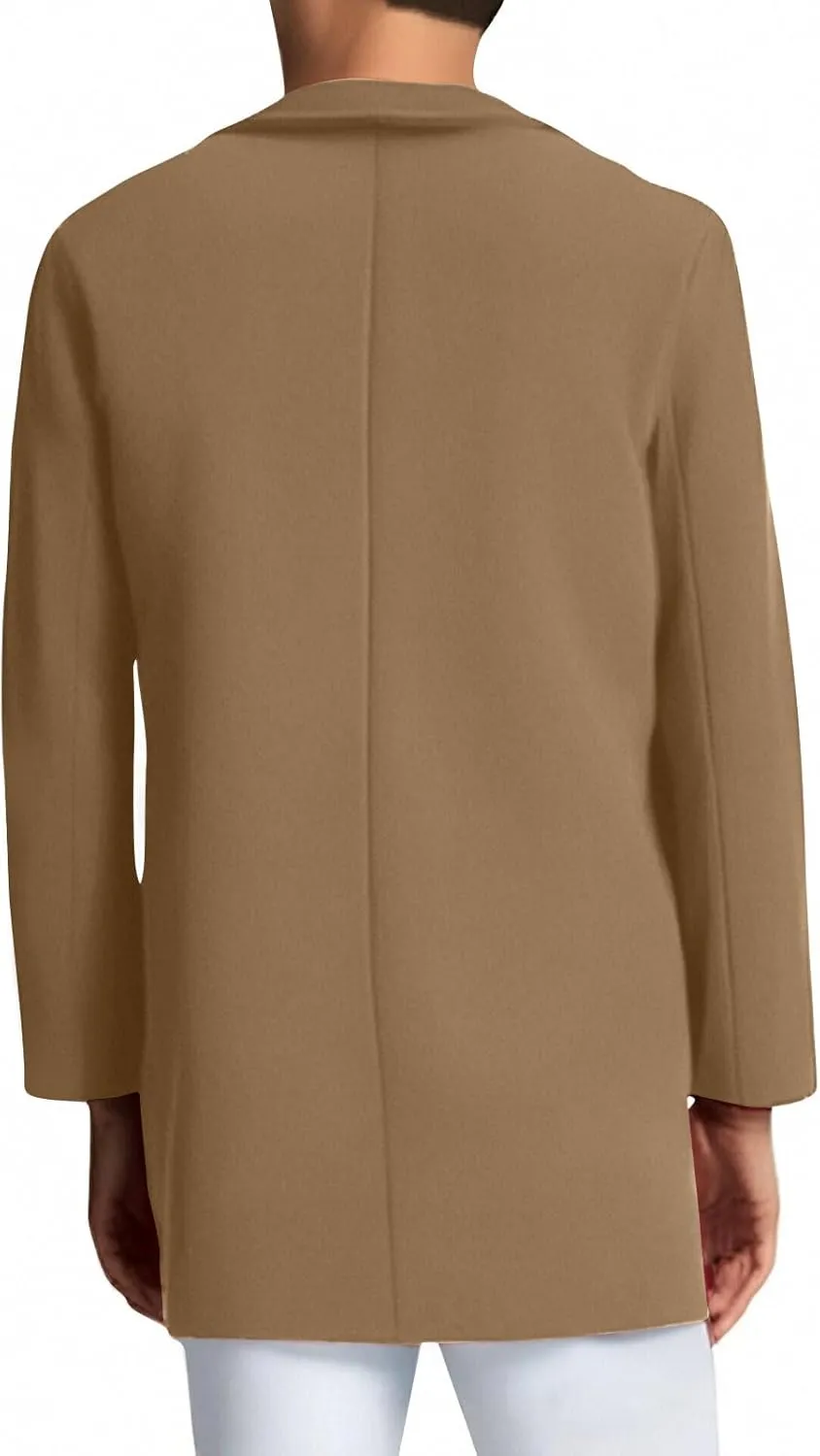 Trench Coat Men Single Breasted Wool Blend Coat Mid Length Pea Coat Notch Lapel Jacket Business Casual Overcoat