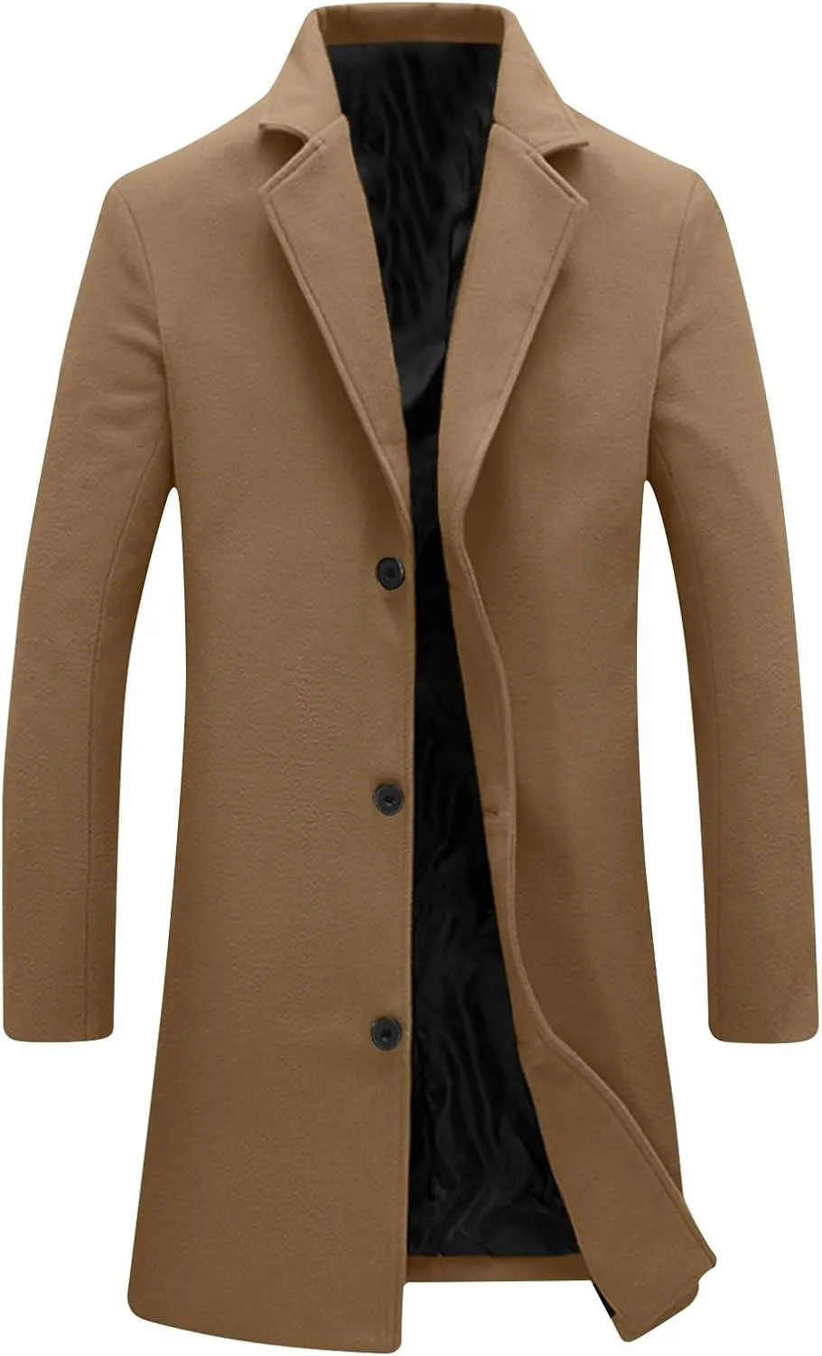 Trench Coat Men Single Breasted Wool Blend Coat Mid Length Pea Coat Notch Lapel Jacket Business Casual Overcoat