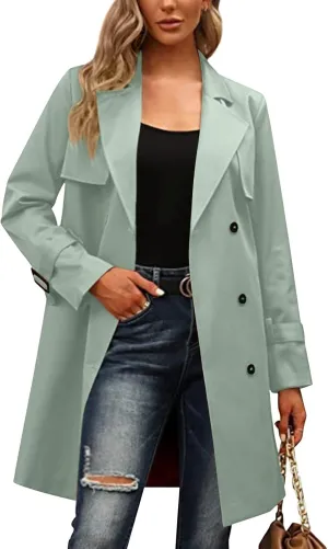 Trench Coat Women,2024 Classic Lapel Double Breasted Overcoat With Belted Elegant Trendy Mid-Length Fall Windbreaker