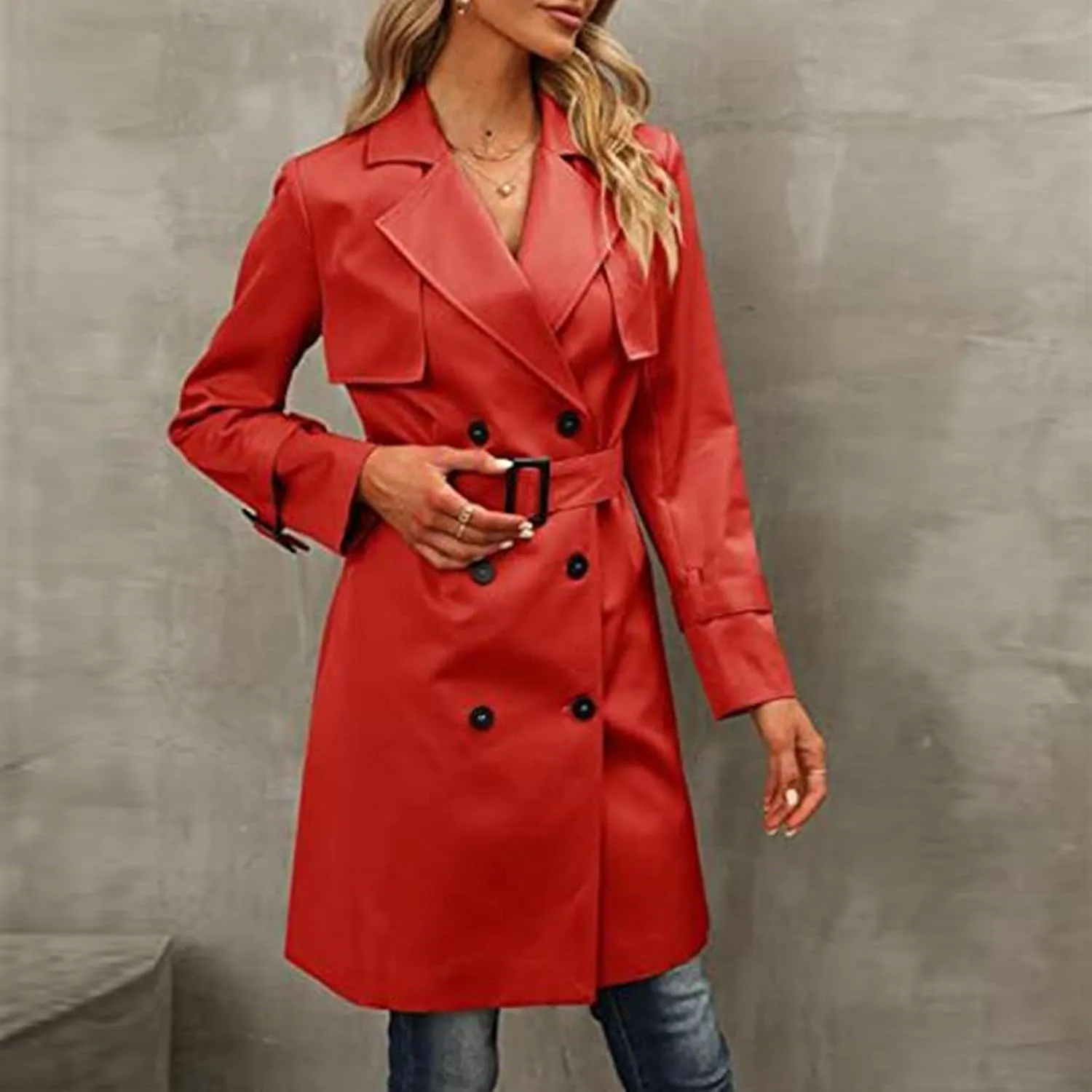 Trench Coat Women,2024 Classic Lapel Double Breasted Overcoat With Belted Elegant Trendy Mid-Length Fall Windbreaker