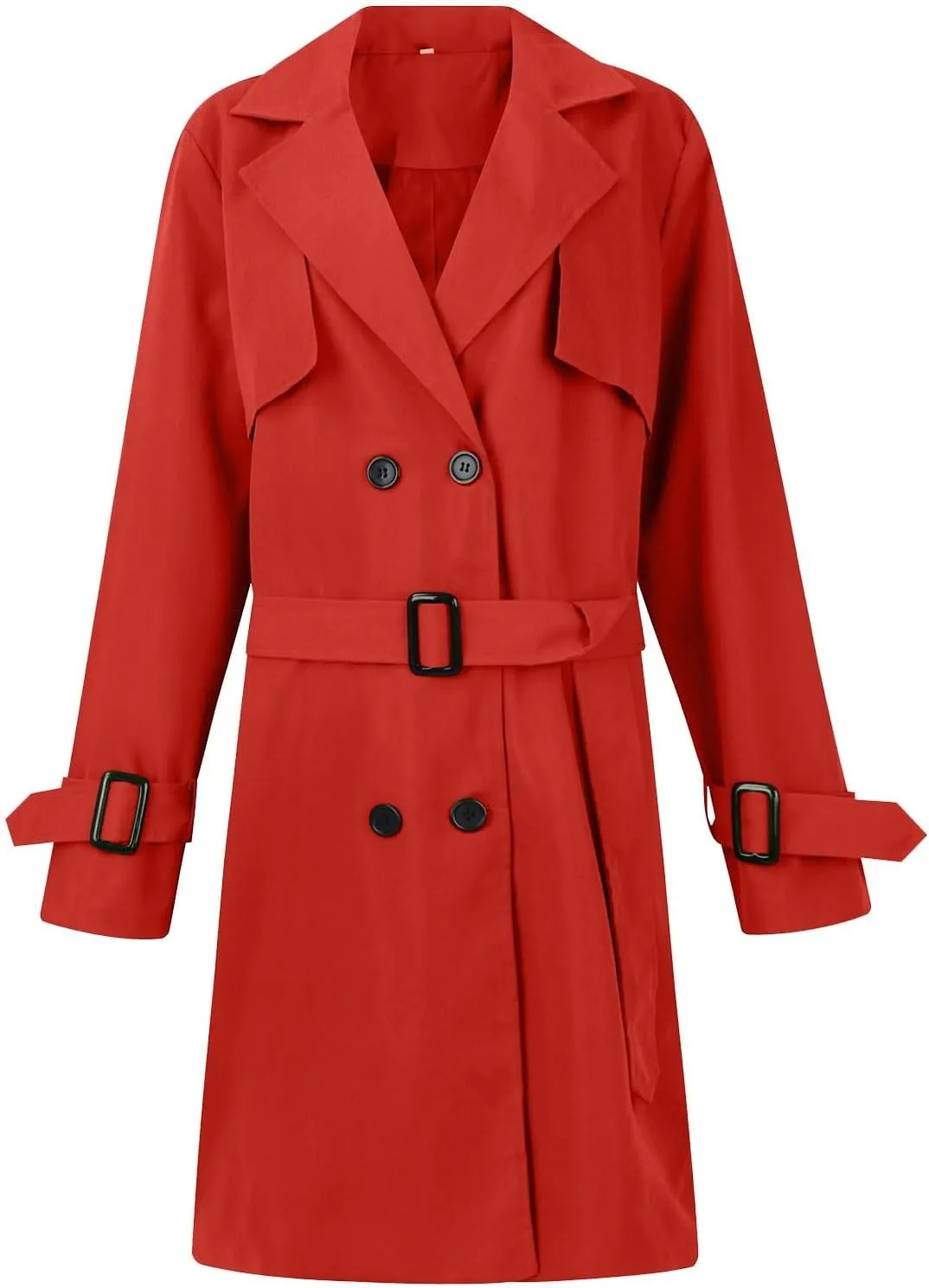 Trench Coat Women,2024 Classic Lapel Double Breasted Overcoat With Belted Elegant Trendy Mid-Length Fall Windbreaker