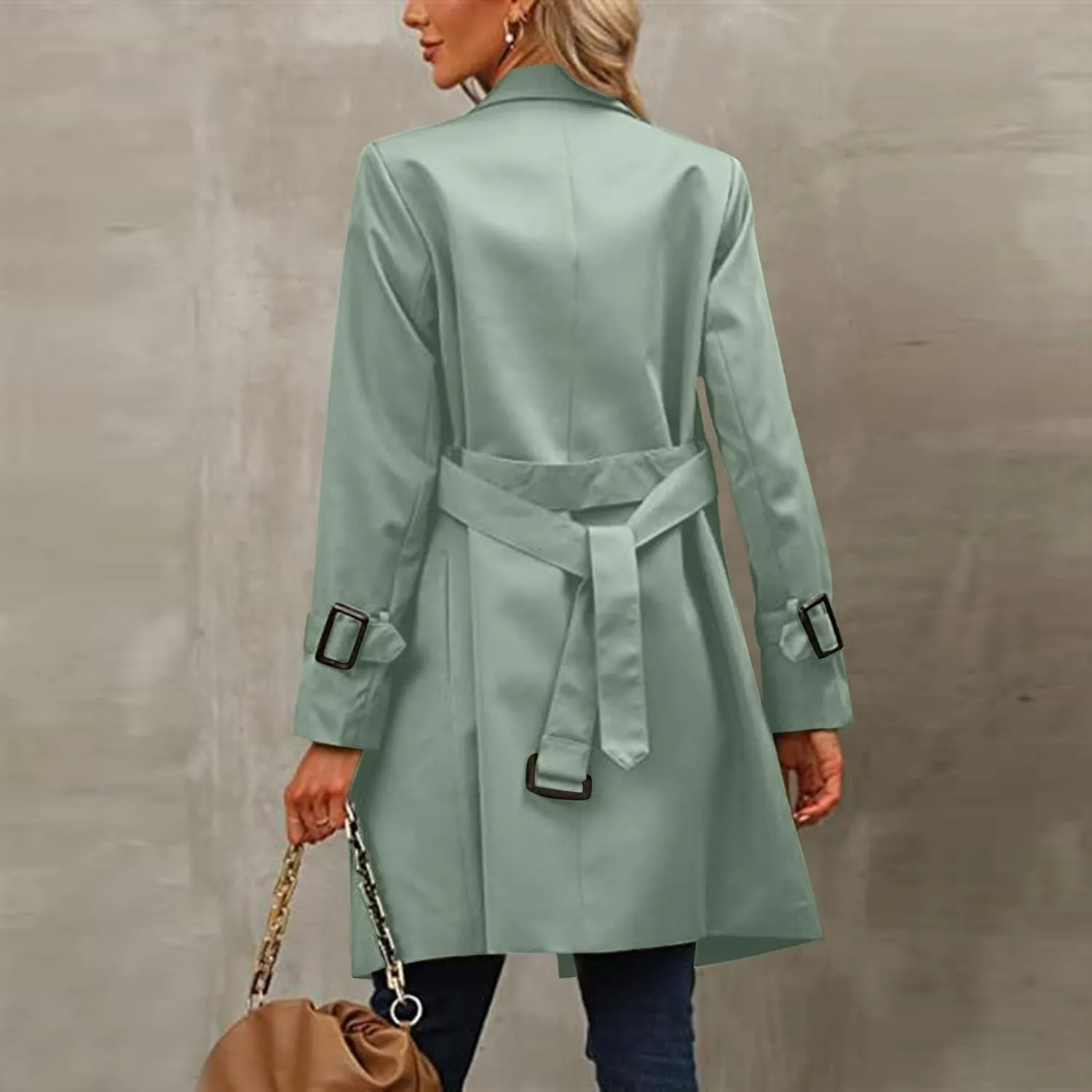 Trench Coat Women,2024 Classic Lapel Double Breasted Overcoat With Belted Elegant Trendy Mid-Length Fall Windbreaker