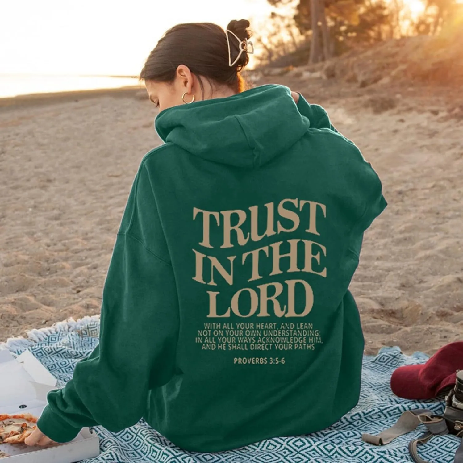 Trust in The Lord Print Hoodies for Womens Oversized Long Sleeve Casual Drawstring Fall Pullover Sweatshirts Tops