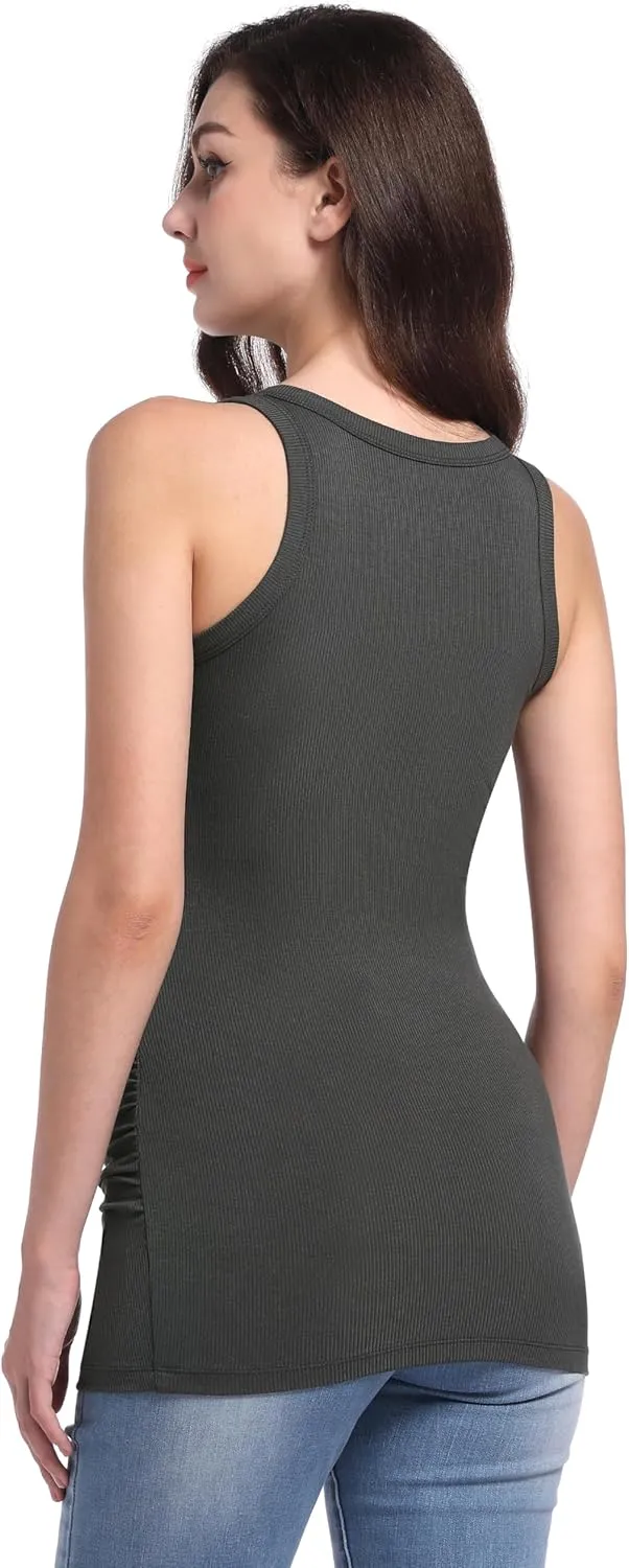 V VOCNI Maternity Tank Tops Women's Sleeveless Racerback High Neck Casual Ribbed Fitted Tops Cami Top Shirt Pregnancy Tee