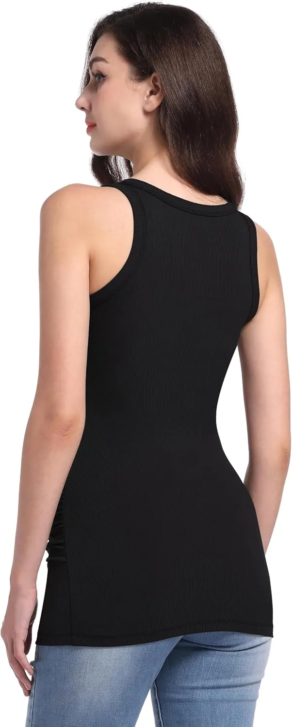 V VOCNI Maternity Tank Tops Women's Sleeveless Racerback High Neck Casual Ribbed Fitted Tops Cami Top Shirt Pregnancy Tee