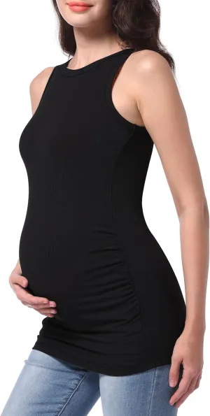 V VOCNI Maternity Tank Tops Women's Sleeveless Racerback High Neck Casual Ribbed Fitted Tops Cami Top Shirt Pregnancy Tee