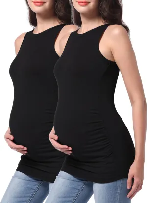 V VOCNI Maternity Tank Tops Women's Sleeveless Racerback High Neck Casual Ribbed Fitted Tops Cami Top Shirt Pregnancy Tee