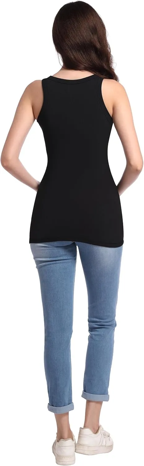 V VOCNI Maternity Tank Tops Women's Sleeveless Racerback High Neck Casual Ribbed Fitted Tops Cami Top Shirt Pregnancy Tee