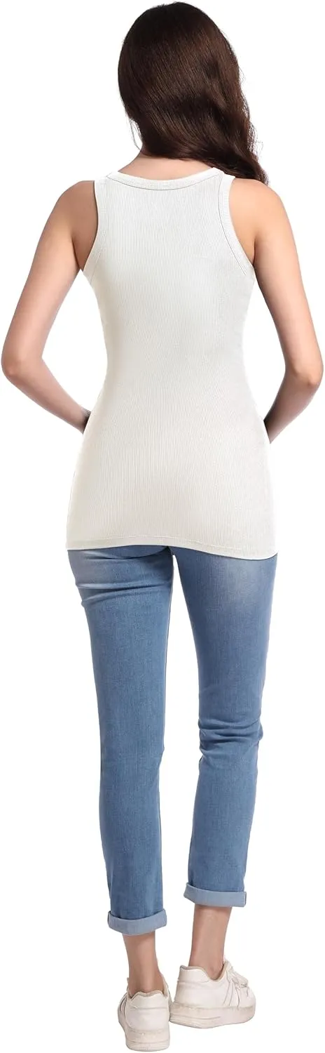 V VOCNI Maternity Tank Tops Women's Sleeveless Racerback High Neck Casual Ribbed Fitted Tops Cami Top Shirt Pregnancy Tee