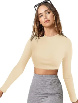Verdusa Women's Basic Long Sleeve Crew Neck Fitted Crop Top Tee Shirt