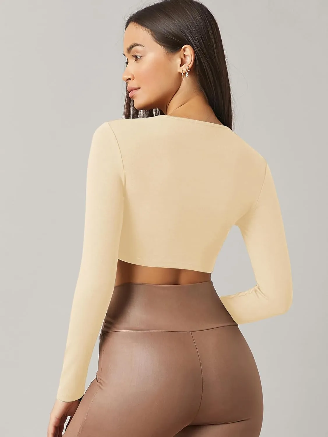 Verdusa Women's Basic Long Sleeve Crew Neck Fitted Crop Top Tee Shirt