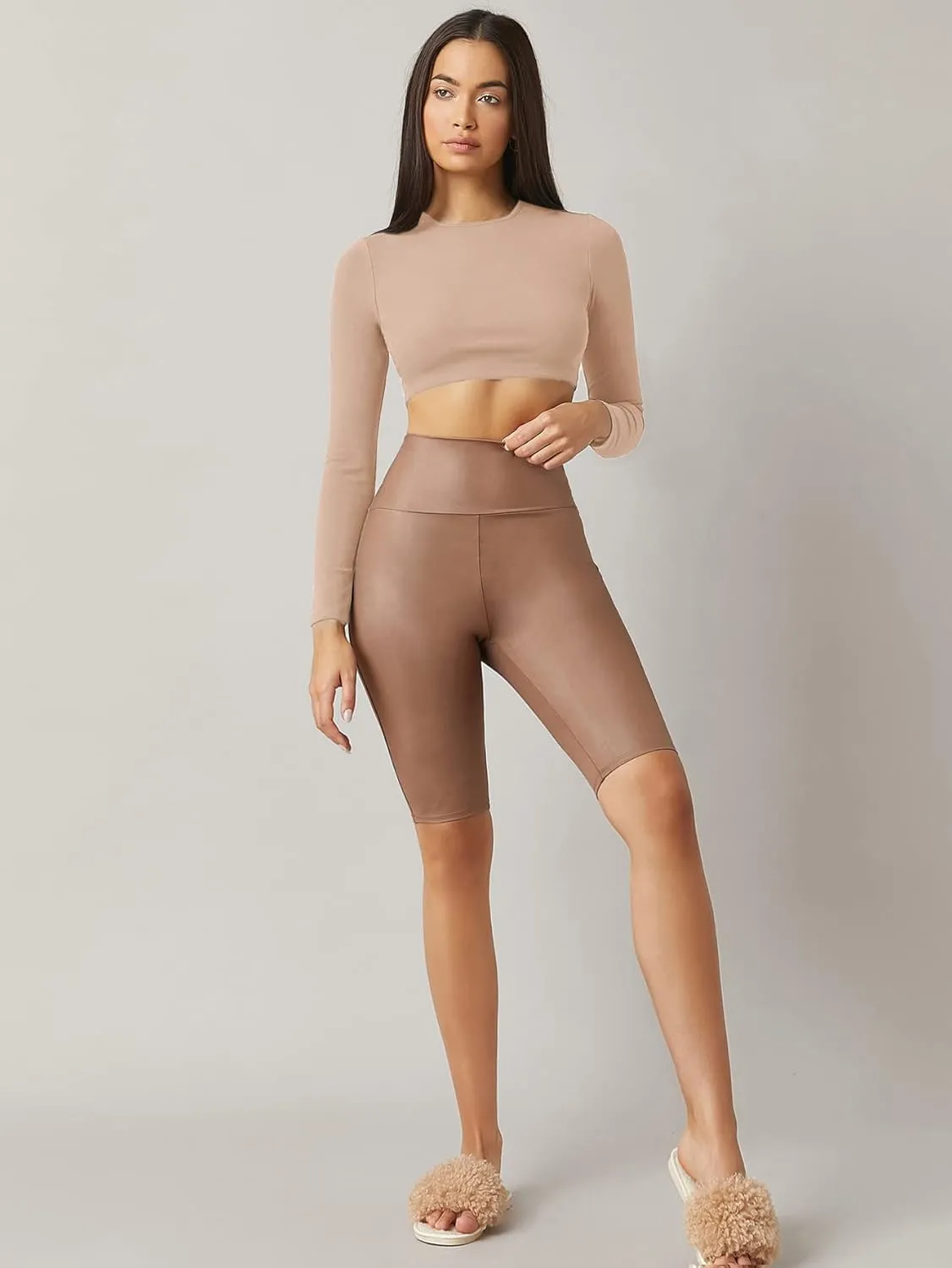 Verdusa Women's Basic Long Sleeve Crew Neck Fitted Crop Top Tee Shirt