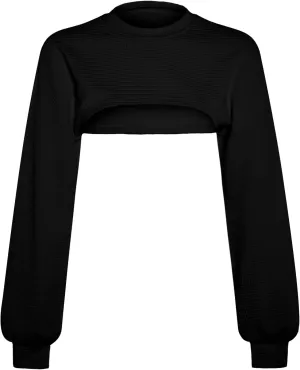 Verdusa Women's Drop Shoulder Long Sleeve Round Neck Knit Crop Top Shrug
