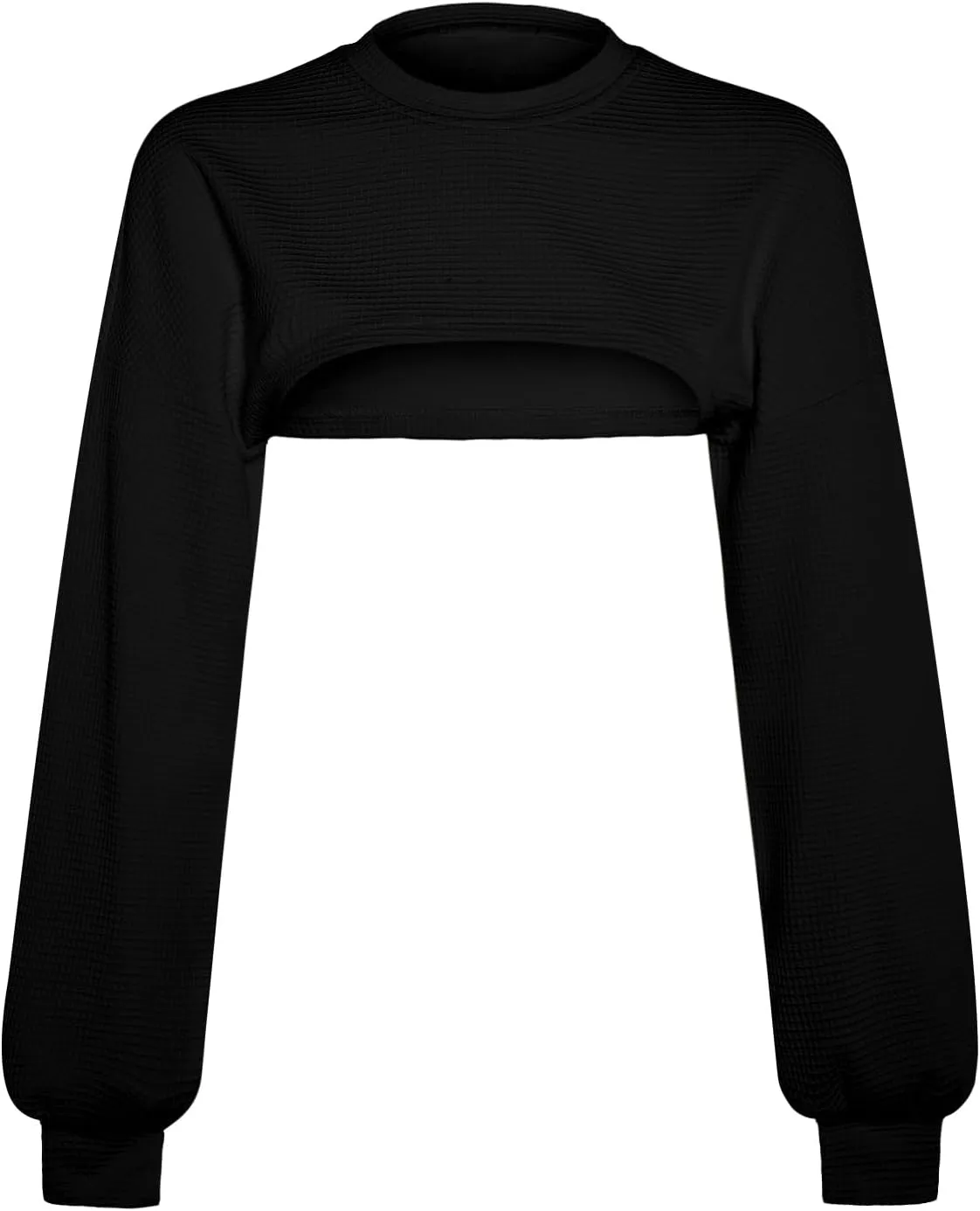 Verdusa Women's Drop Shoulder Long Sleeve Round Neck Knit Crop Top Shrug