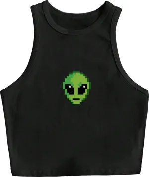 Verdusa Women's Goth Casual Round Neck Tank Tops Sleeveless Crop Top Vest