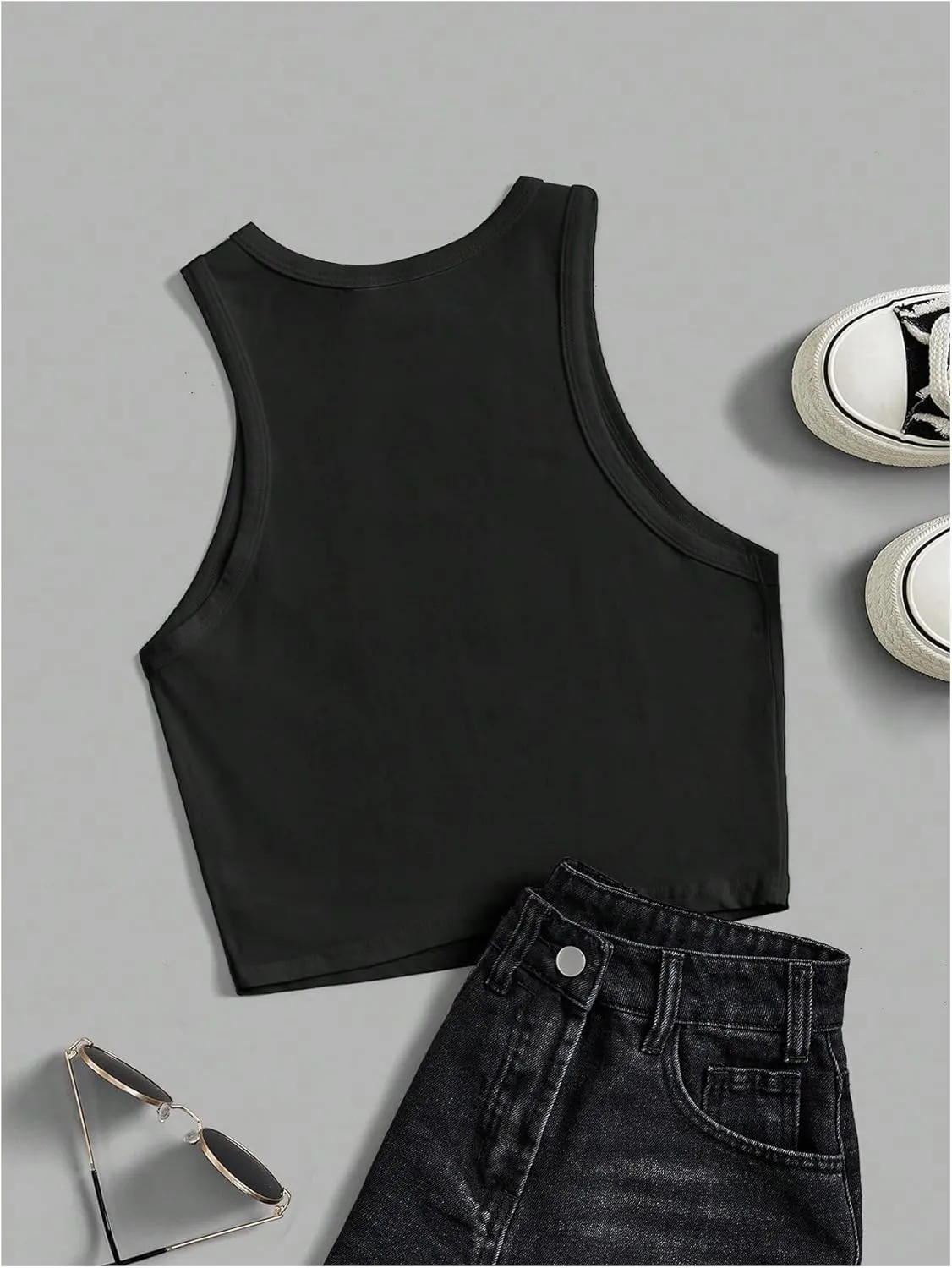 Verdusa Women's Goth Casual Round Neck Tank Tops Sleeveless Crop Top Vest