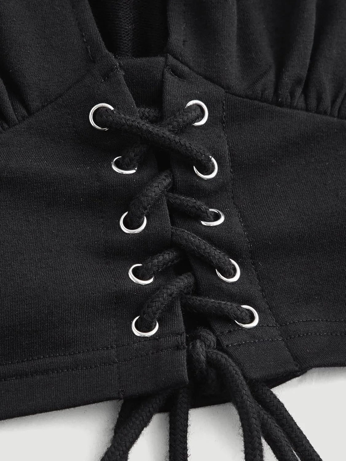 Verdusa Women's Lace Up Front Long Sleeve Drawstring Hoodie Crop Top