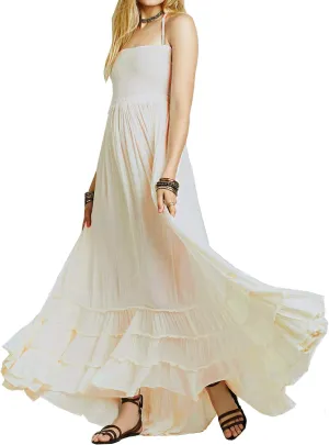 VERGOODR Women's Cotton Sexy Sleeveless Boho Beach Backless Long Bohemian Dress