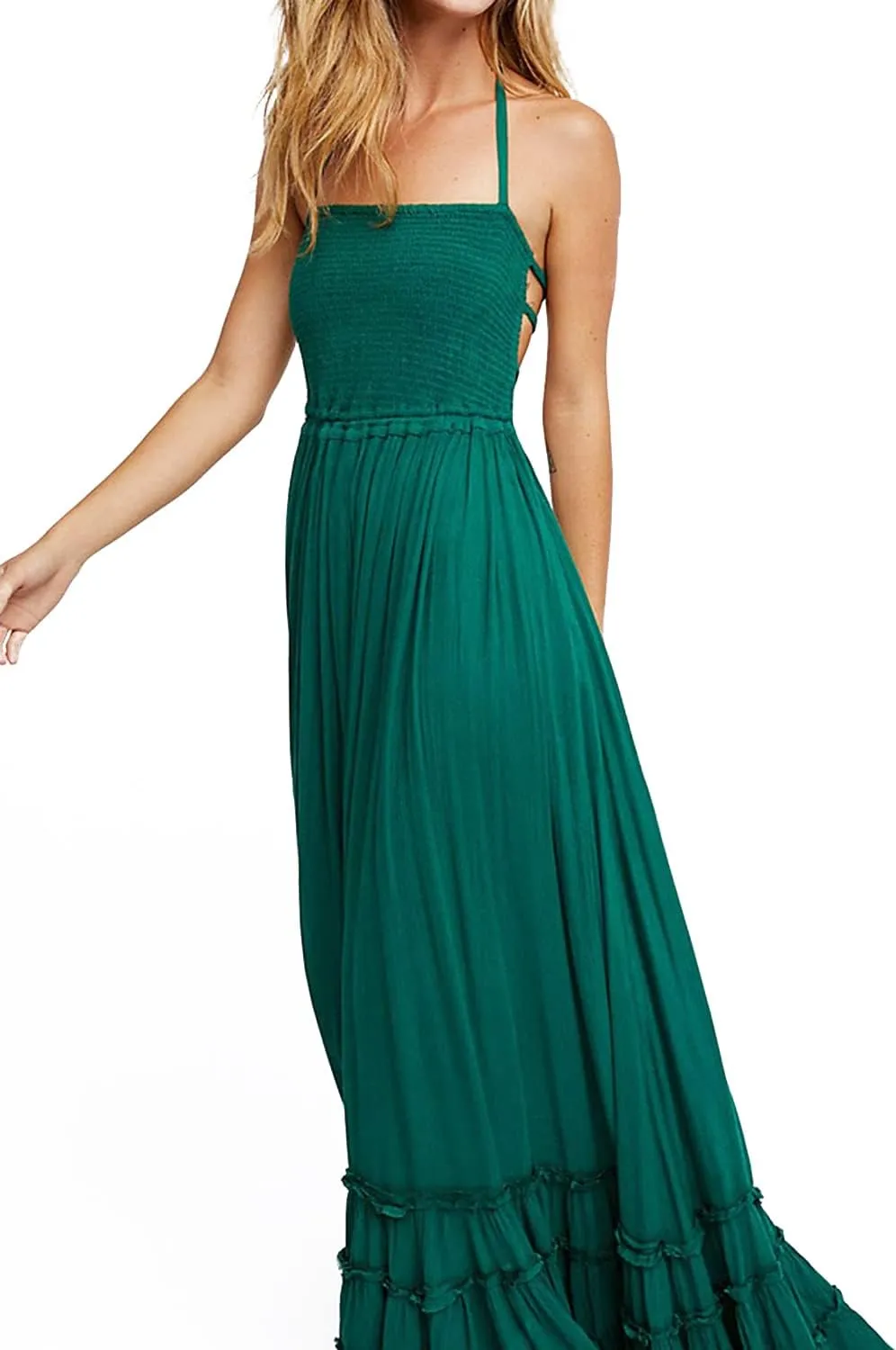VERGOODR Women's Cotton Sexy Sleeveless Boho Beach Backless Long Bohemian Dress