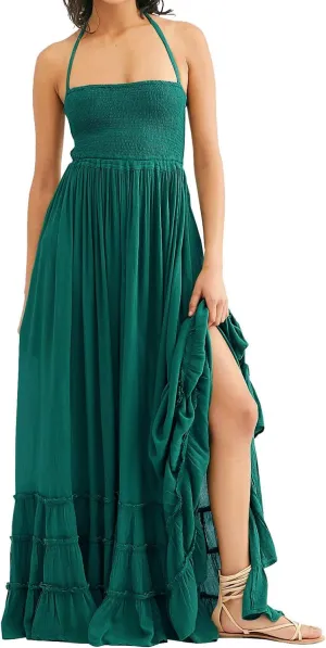 VERGOODR Women's Cotton Sexy Sleeveless Boho Beach Backless Long Bohemian Dress