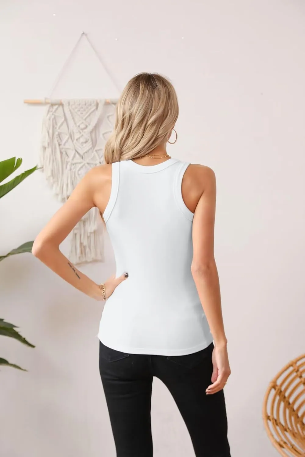 VICHYIE Women Tank Tops Summer Sleeveless Basic Cami Top Shirt Slim Knit Ribbed Racerback Blouses