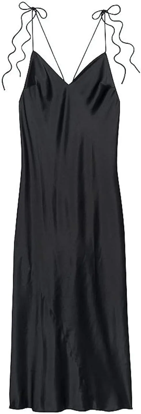 Victoria's Secret Satin Slip Midi Slip Dress Color Black New
