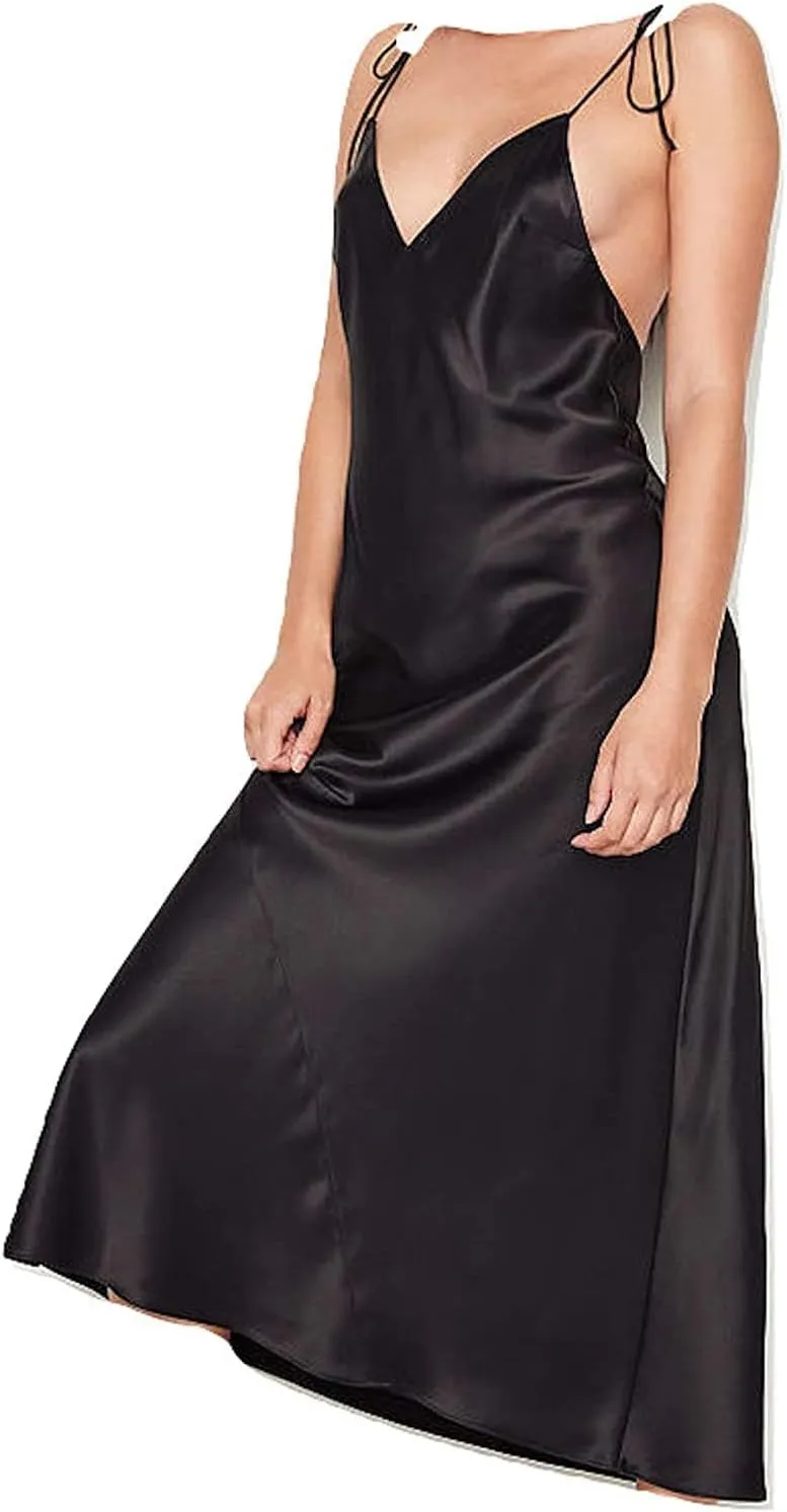 Victoria's Secret Satin Slip Midi Slip Dress Color Black New