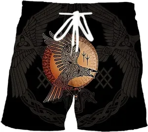 Viking Crow Shorts Quick Dry Running Shorts Norse Myth Style Beach Shorts Summer Hiking Shorts 3D Print Swim Shorts