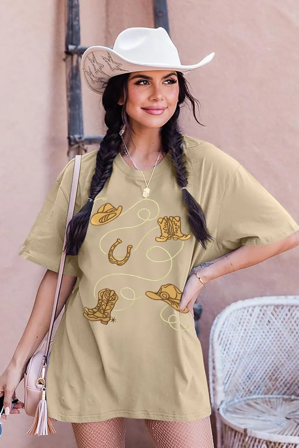 Western Shirts for Women Cowgirl Tshirt Boot Cowboy Hat Embroidery Shirt Rodeo Oversized Shirt Country Music Top