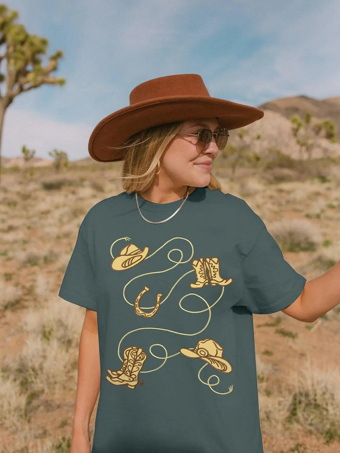 Western Shirts for Women Cowgirl Tshirt Boot Cowboy Hat Embroidery Shirt Rodeo Oversized Shirt Country Music Top