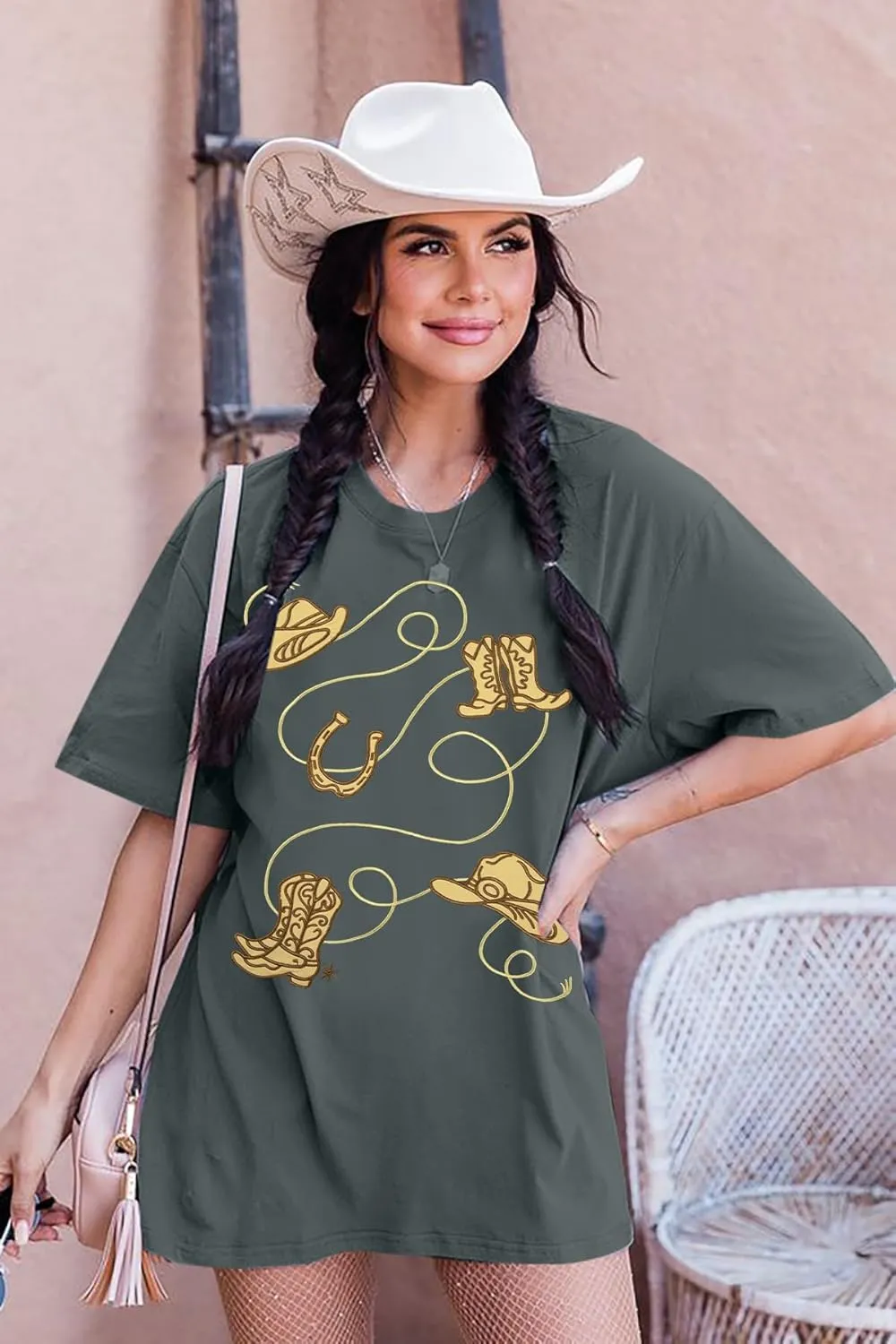 Western Shirts for Women Cowgirl Tshirt Boot Cowboy Hat Embroidery Shirt Rodeo Oversized Shirt Country Music Top