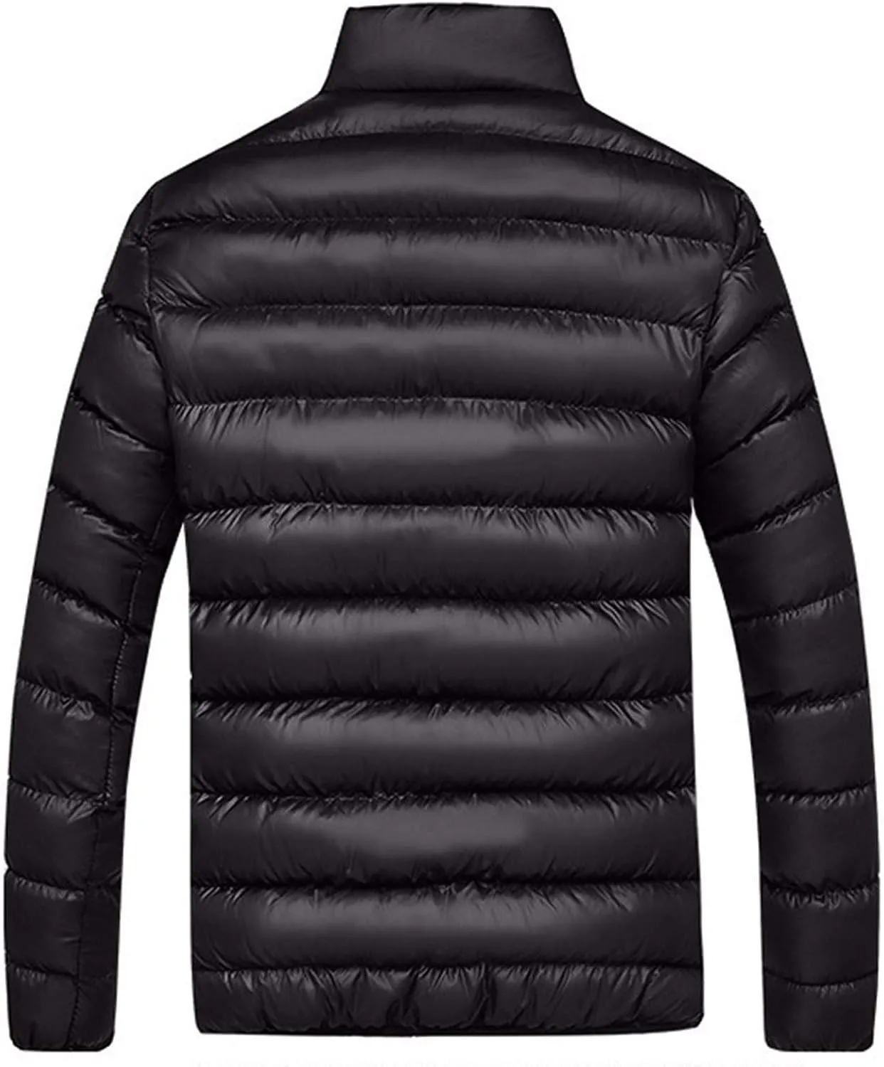 Winter Patchwork Down Coat for Men Lightweight Warm Thicken Padded Outerwear Stand Collar Ski Hiking Travel Overcoat