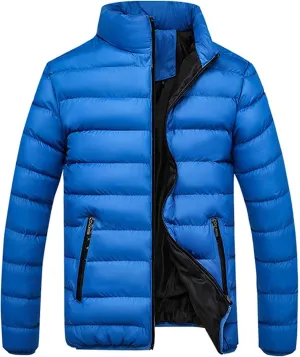 Winter Patchwork Down Coat for Men Lightweight Warm Thicken Padded Outerwear Stand Collar Ski Hiking Travel Overcoat