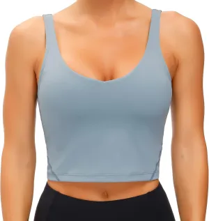 Wjustforu Women's Tank Top Padded Sports Bra Running Workout Yoga Crop Top