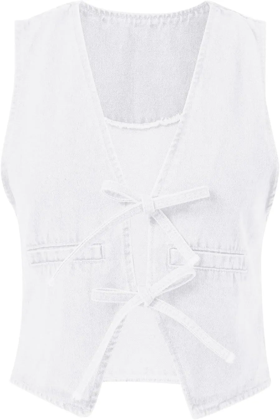 Women Denim Vest Summer Sleeveless Casual Tank Tops Bow Tie Front V Neck Crop Tops Trendy Streetwear Jean Tanks