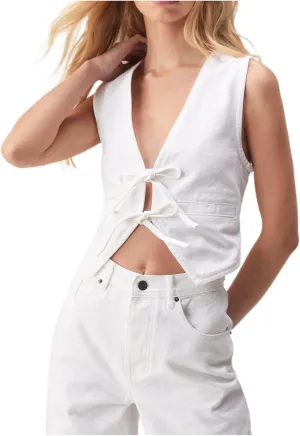 Women Denim Vest Summer Sleeveless Casual Tank Tops Bow Tie Front V Neck Crop Tops Trendy Streetwear Jean Tanks