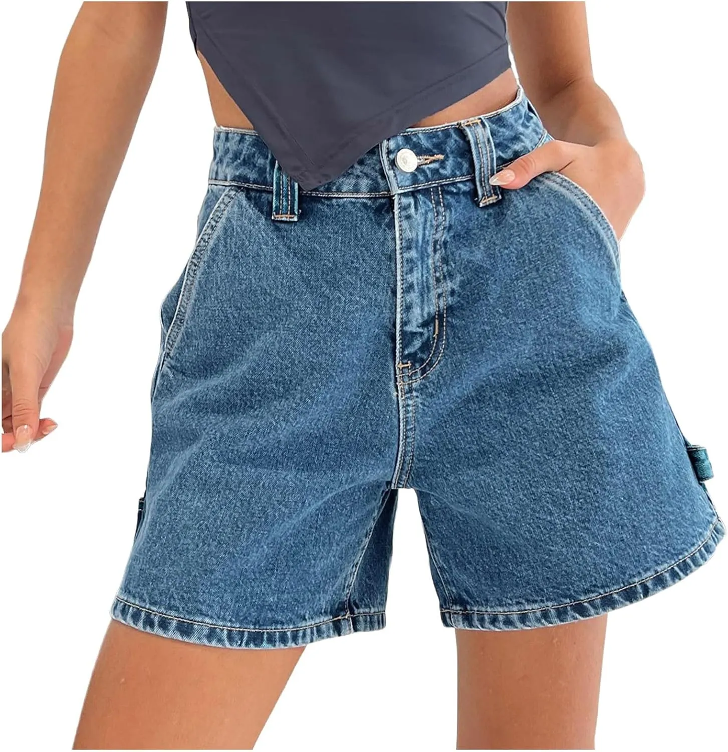 Women Jean Shorts High Waisted Carpenter Denim Shorts with Pockets Trendy Fashion Summer Shorts Jean Shorts for