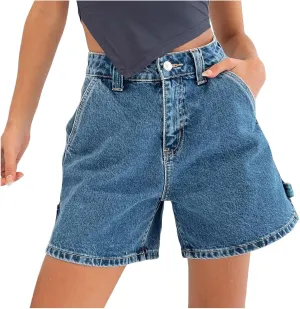 Women Jean Shorts High Waisted Carpenter Denim Shorts with Pockets Trendy Fashion Summer Shorts Jean Shorts for