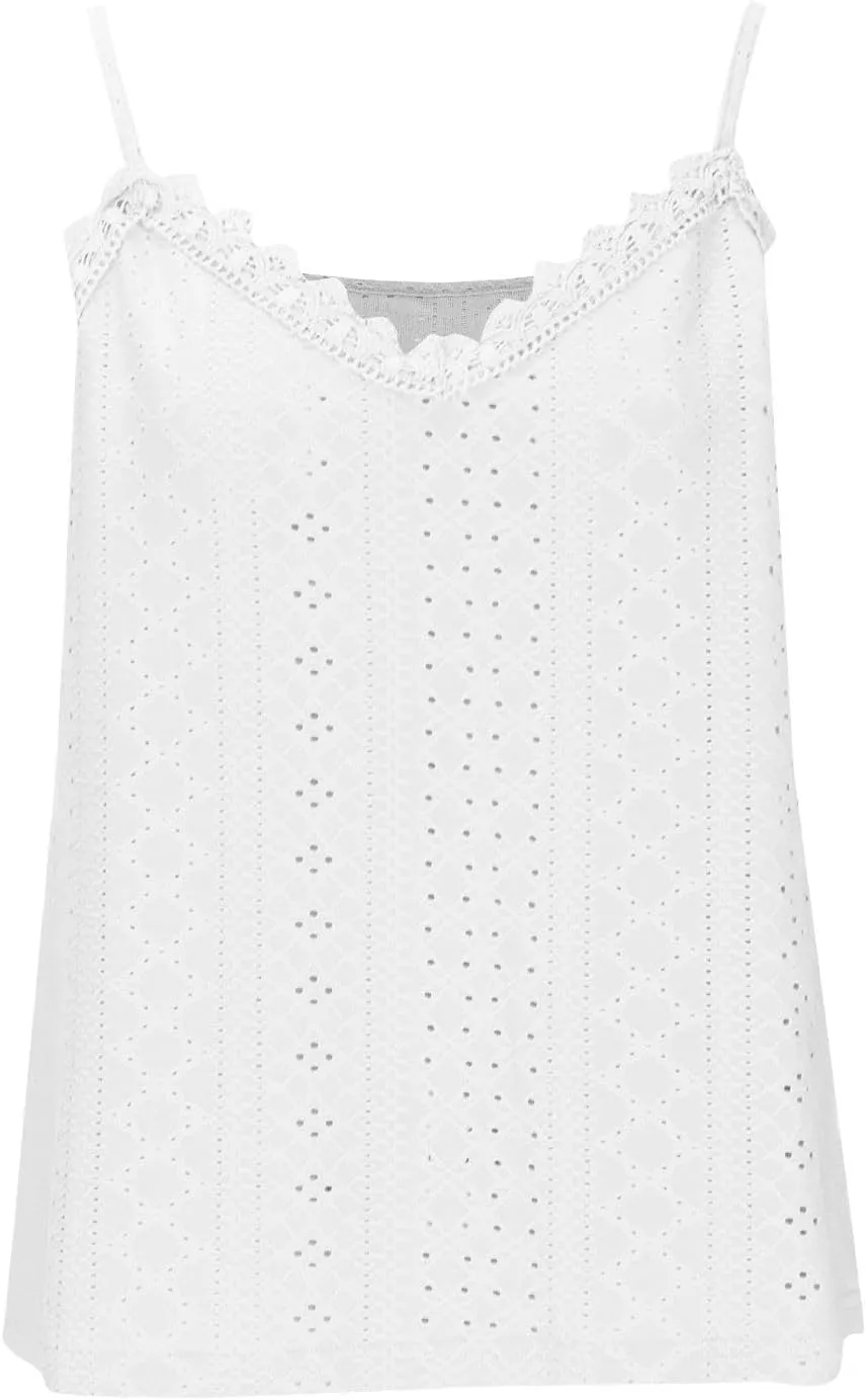 Women Lace V Neck Cami Top Summer Eyelet Hollow Spaghetti Straps Crop Tops Casual Beach Vacation Sleeveless Tanks