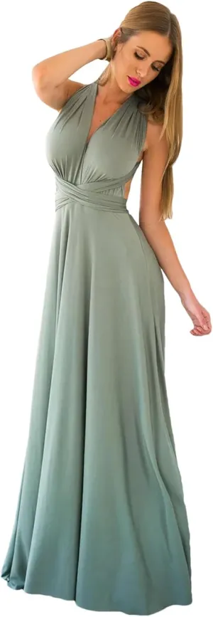 Women Long Dress Multiway Bridesmaids Convertible Wrap Party Dresses