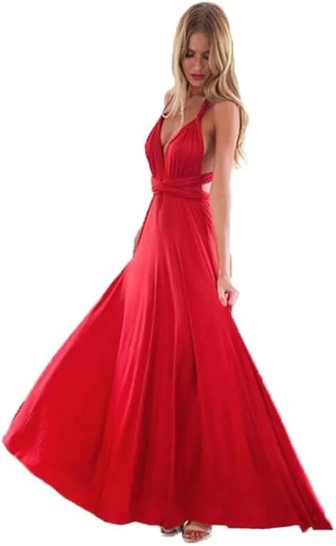 Women Long Dress Multiway Bridesmaids Convertible Wrap Party Dresses