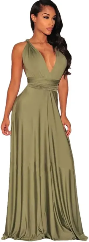 Women Multiway Wrap Convertible Boho Maxi Club Red Bandage Long Dress