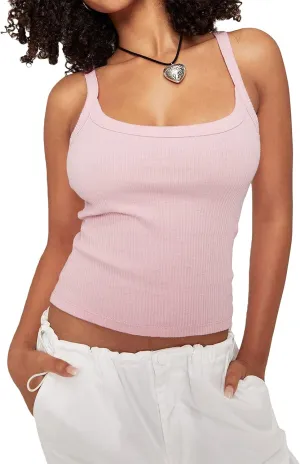 Women Ribbed Knit Sleeveless Crop Top Scoop Neck Slim Fit Cami Top Y2k Summer Basic Tank Top