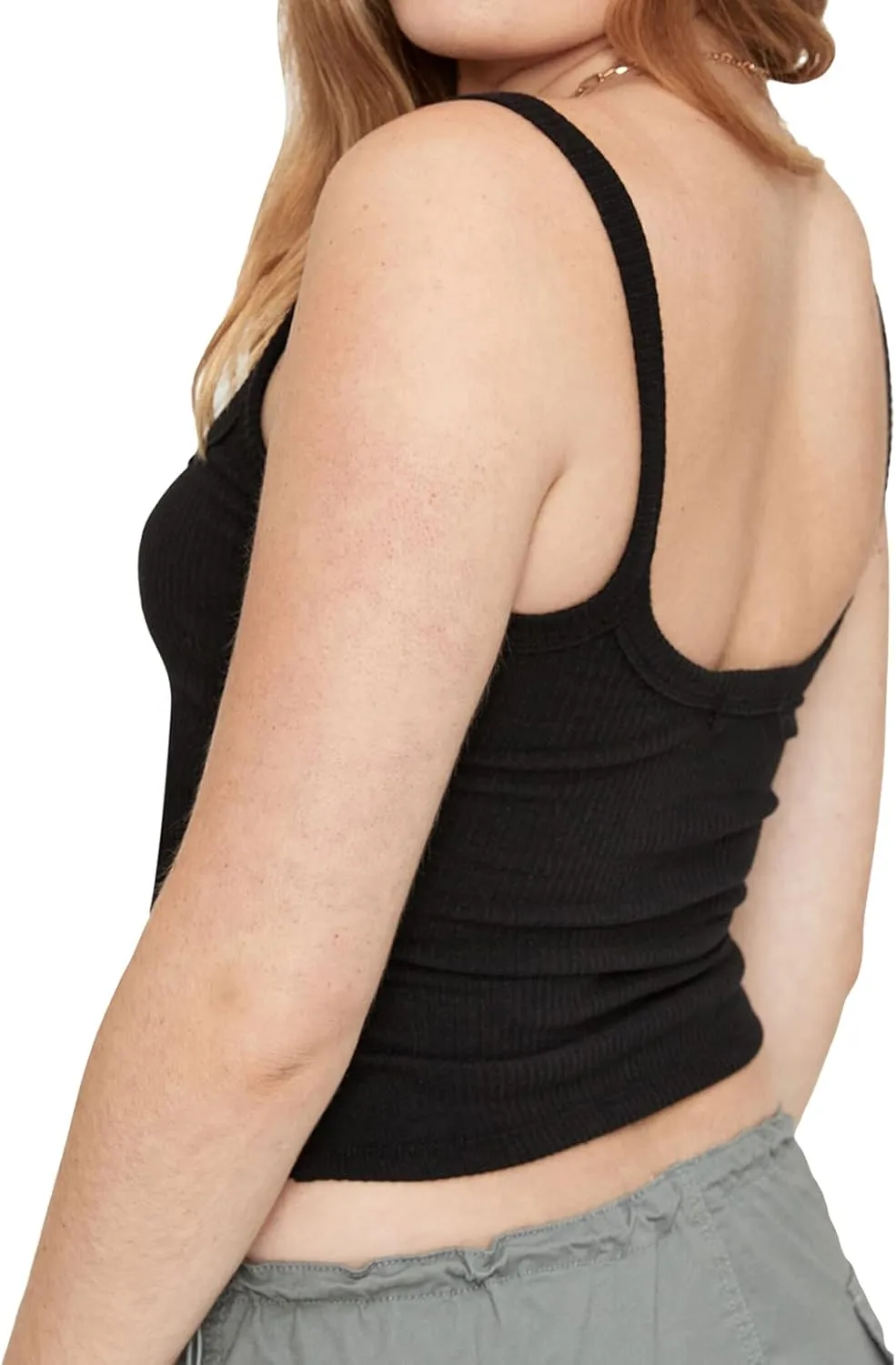 Women Ribbed Knit Sleeveless Crop Top Scoop Neck Slim Fit Cami Top Y2k Summer Basic Tank Top