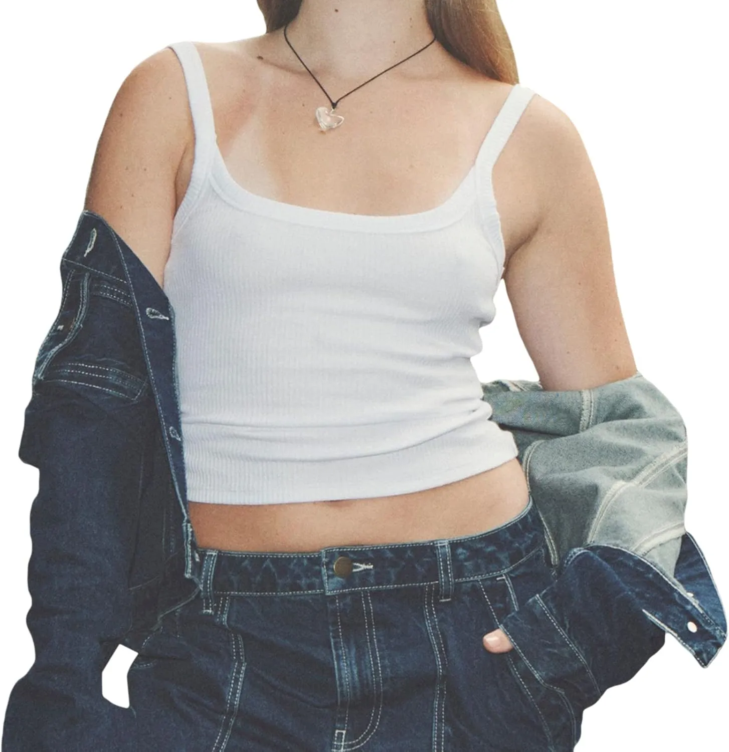 Women Ribbed Knit Sleeveless Crop Top Scoop Neck Slim Fit Cami Top Y2k Summer Basic Tank Top
