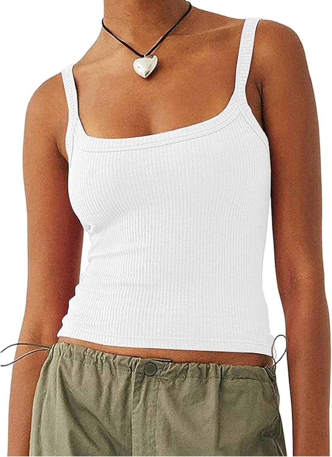 Women Ribbed Knit Sleeveless Crop Top Scoop Neck Slim Fit Cami Top Y2k Summer Basic Tank Top