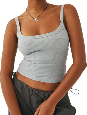 Women Ribbed Knit Sleeveless Crop Top Scoop Neck Slim Fit Cami Top Y2k Summer Basic Tank Top