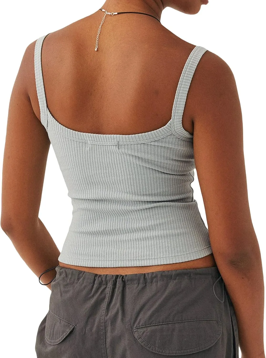 Women Ribbed Knit Sleeveless Crop Top Scoop Neck Slim Fit Cami Top Y2k Summer Basic Tank Top