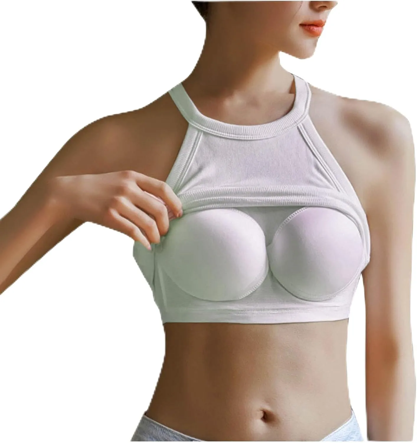 Women Ribbed Yoga Workout Tank Tops Summer Built in Bra Casual Cami Top Sexy Form Fitting Crewneck Crop Undershirt